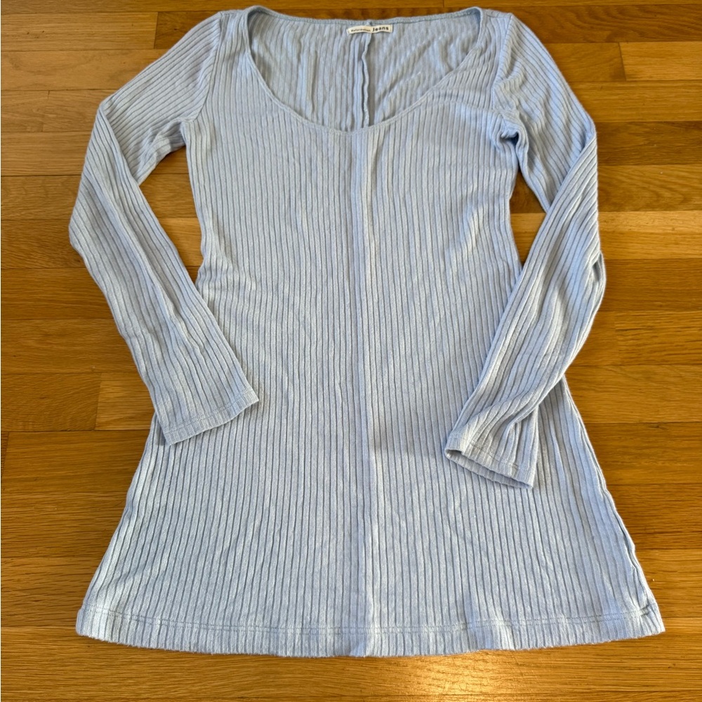 Reformation Jeans Light Blue Ribbed Long Sleeve Mini Dress XS - Picture 2 of 9
